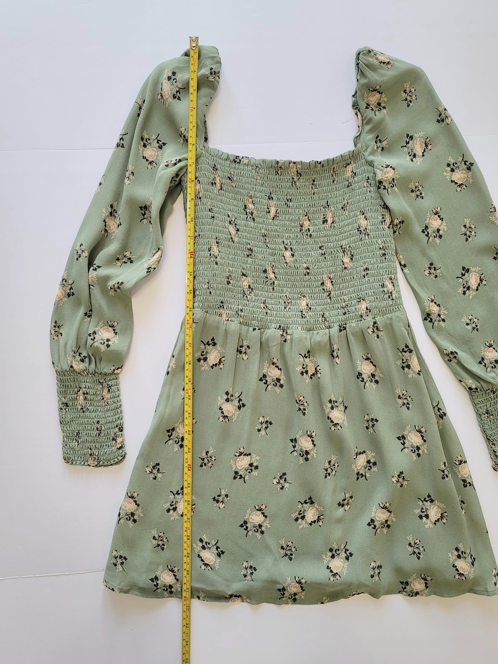 Reformation Kelli Floral Long Sleeve Smocked Square Neck Mini Dress XS - Picture 4 of 7
